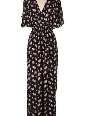Madewell Black Maxi Dress with Pink Floral Print